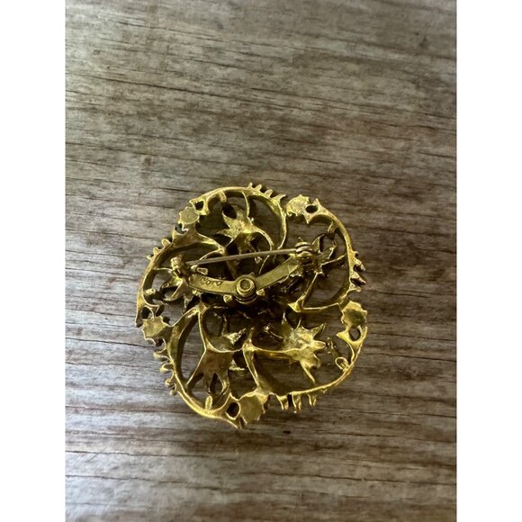 Vintage Coro Gold Tone Brooch With Blue Rhinestones - Picture 3 of 6